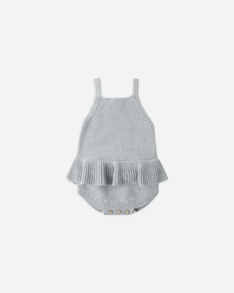 Knit Ruffle Romper || Heathered Sky by Quincy Mae