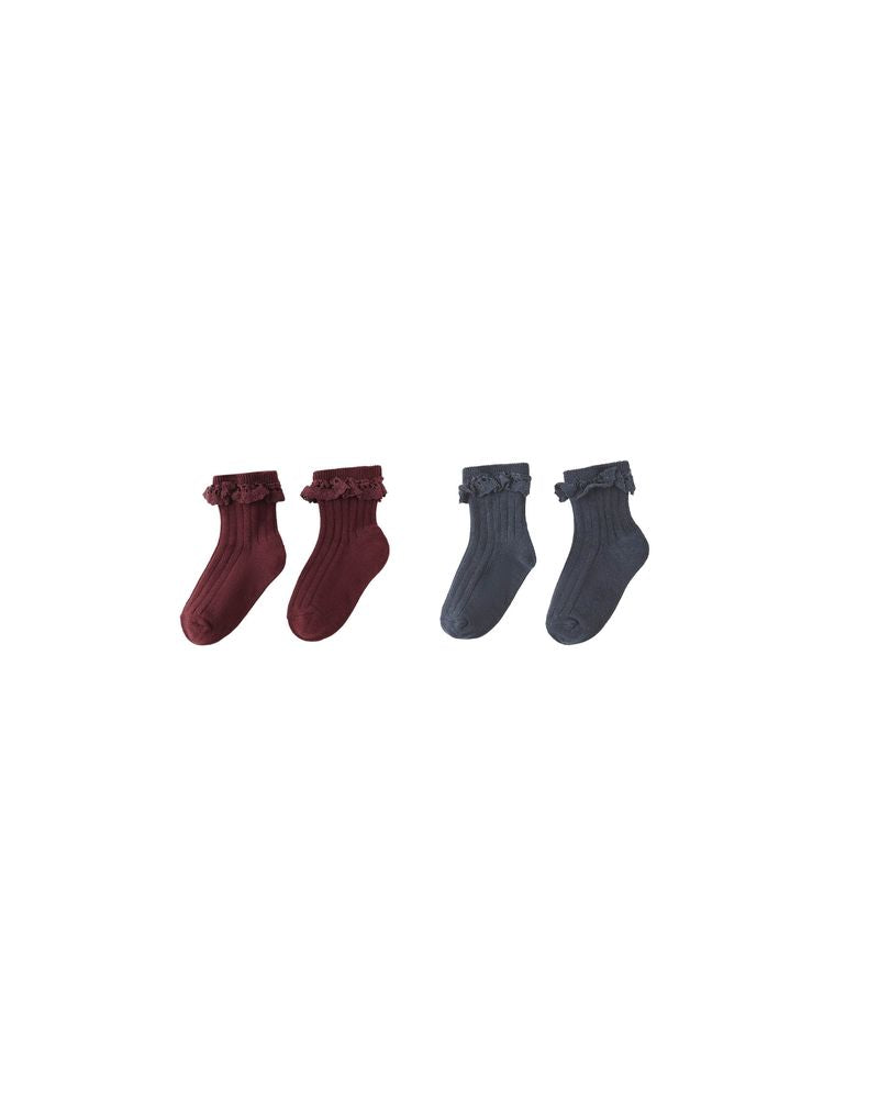 Lace Trim Socks, 2-pack | Burgundy, Navy by Rylee + Cru