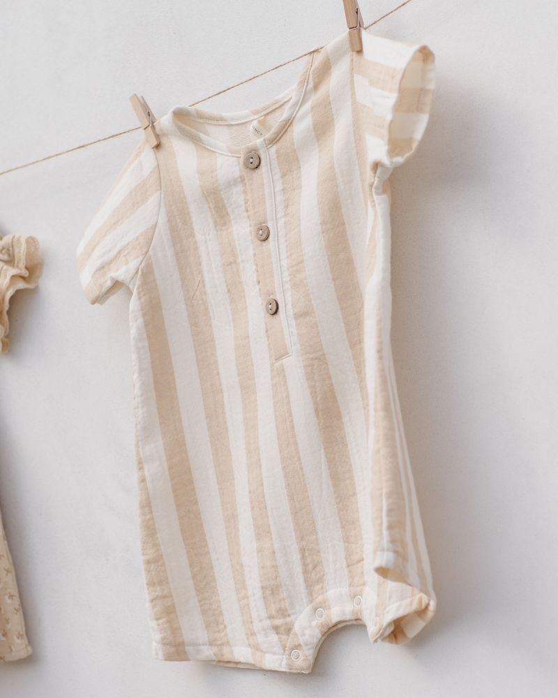 Short Sleeve Woven Romper || Summer Stripe by Quincy Mae