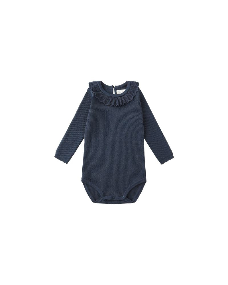Ruffle Collar Bodysuit || Navy by Rylee + Cru
