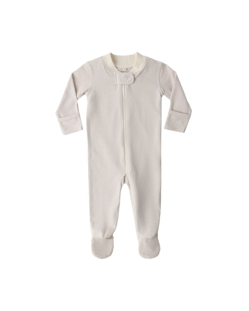 Zip Longsleeve Sleeper Footie || Oat Microstripe by Quincy Mae