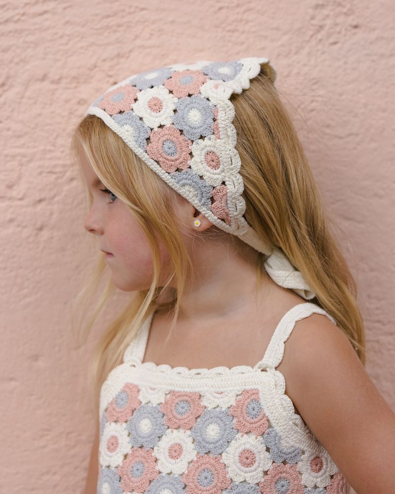 Crochet Scarf || Blue, Light Pink, Ivory by Rylee + Cru