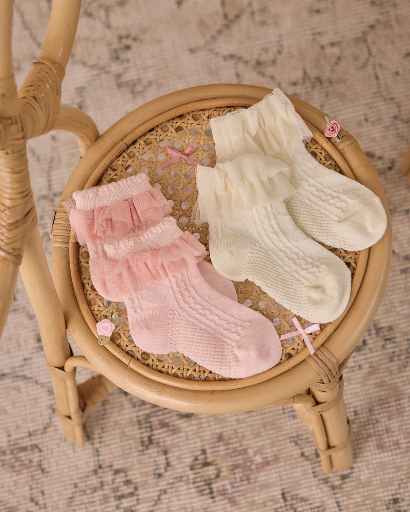 Ruffle Socks | Ivory, Blush by Noralee