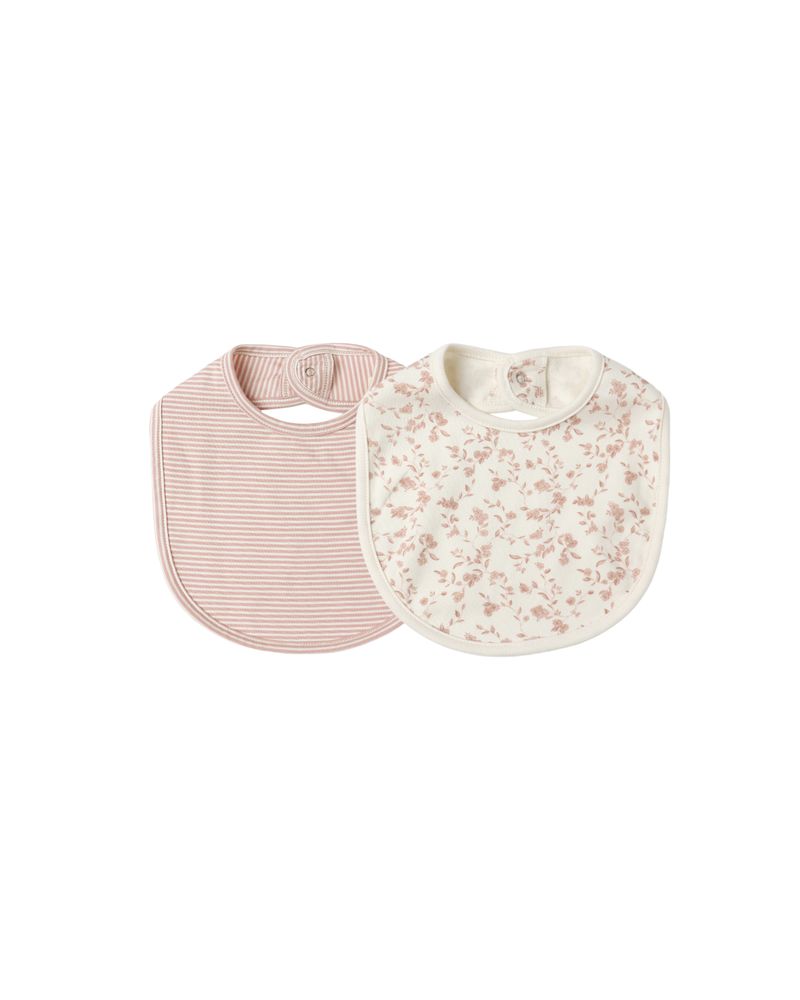 Jersey Snap Bib, 2 Pack || French Garden, Rose Micro Stripe by Quincy Mae