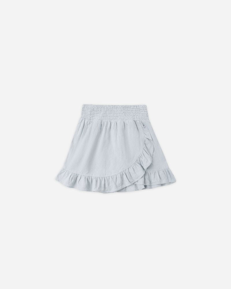 Wrap Ruffle Skirt || Heathered Light Blue by Rylee + Cru