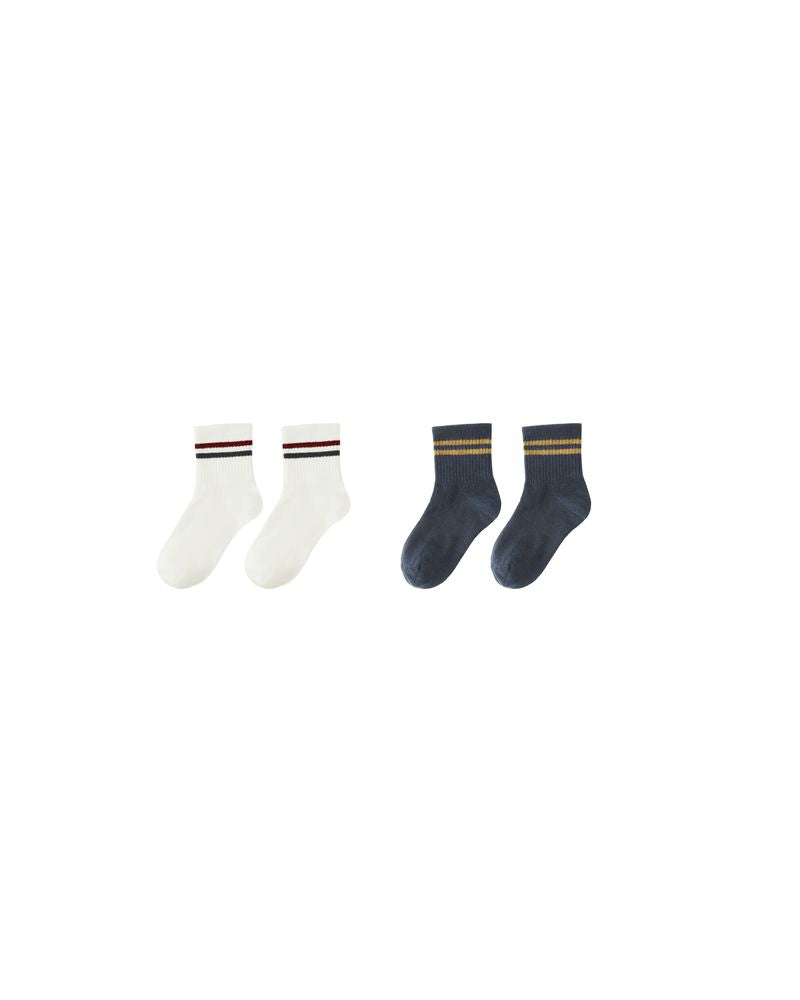 Stripe Socks, 2-pack | Ivory, Navy by Rylee + Cru