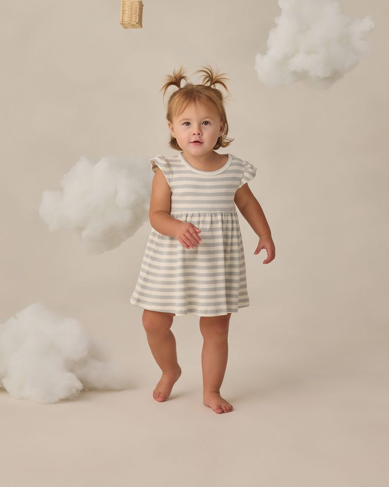 Flutter Sleeve Dress || Sky Stripe by Quincy Mae