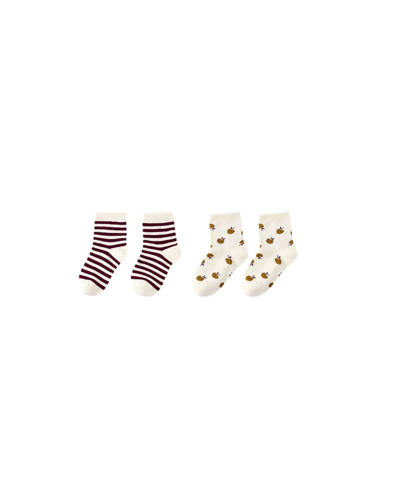 Jacquard Socks, 2-pack | Burgundy Stripe, Golden Apple by Rylee + Cru