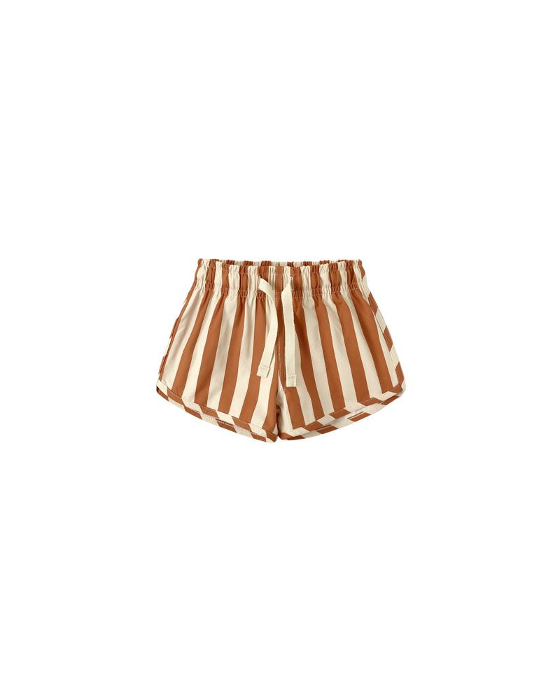 Boys Swim Short || Retro Poppy Stripe by Quincy Mae