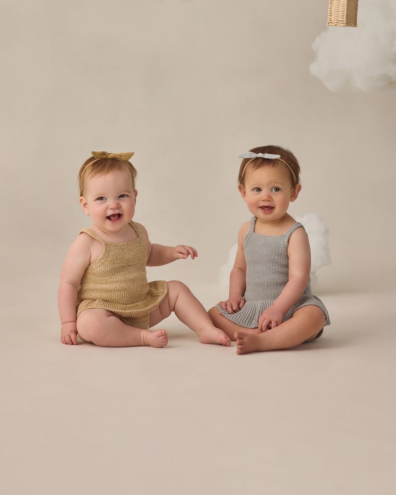 Knit Ruffle Romper || Heathered Sky by Quincy Mae