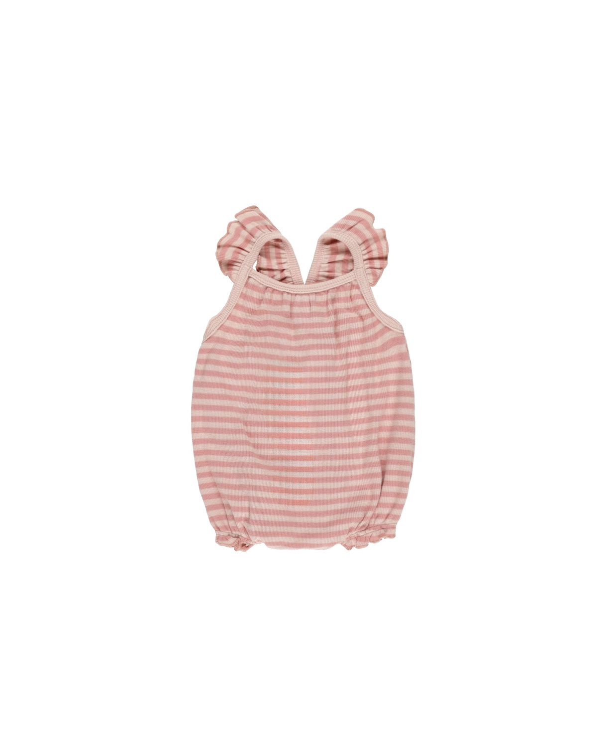 Ribbed Ruffle Romper || Pink Stripe by Quincy Mae
