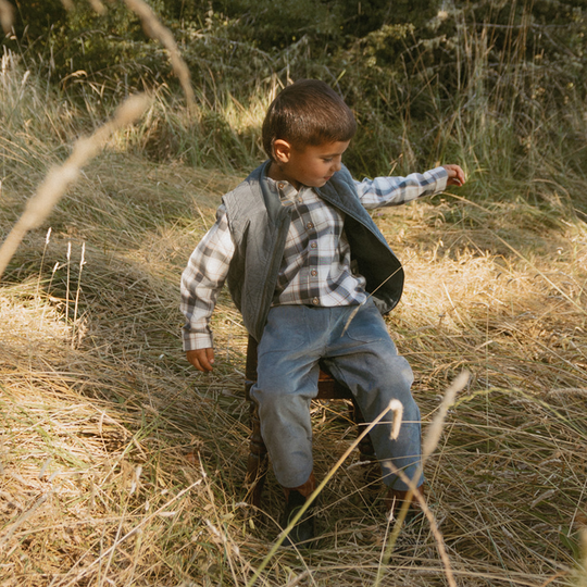 Organic Collared Long Sleeve Shirt- Plaid Checks by Makemake