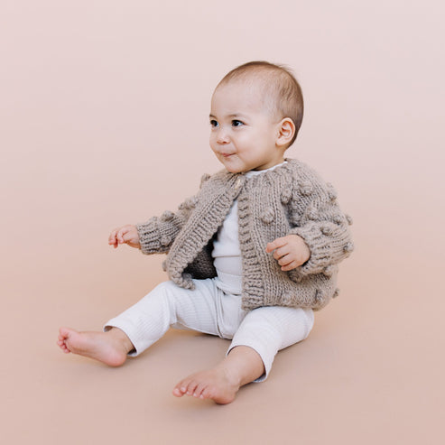 Popcorn Cardigan, Flax by The Blueberry Hill