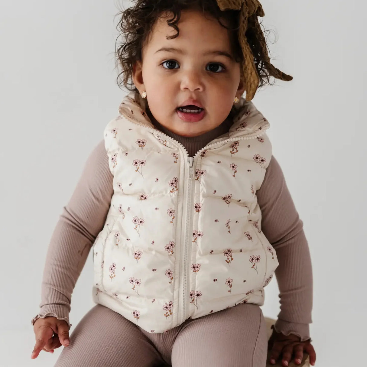 Puffer Vest - Mini Floral in Cream by babysprouts