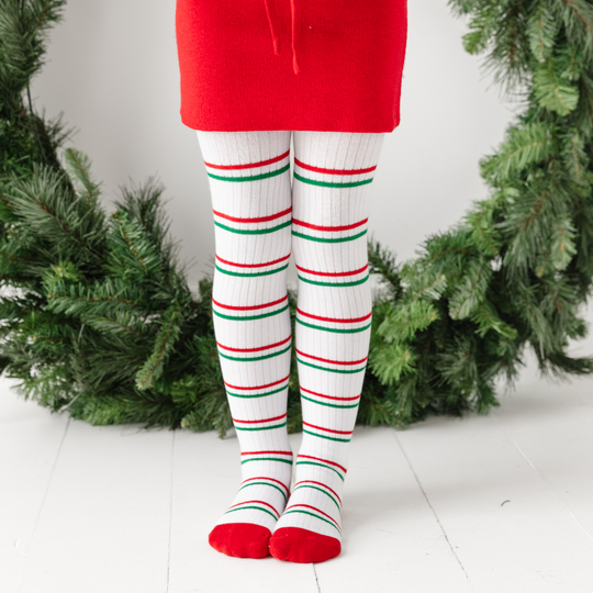 Christmas Stripe Ribbed Tights by Little Stocking Co.