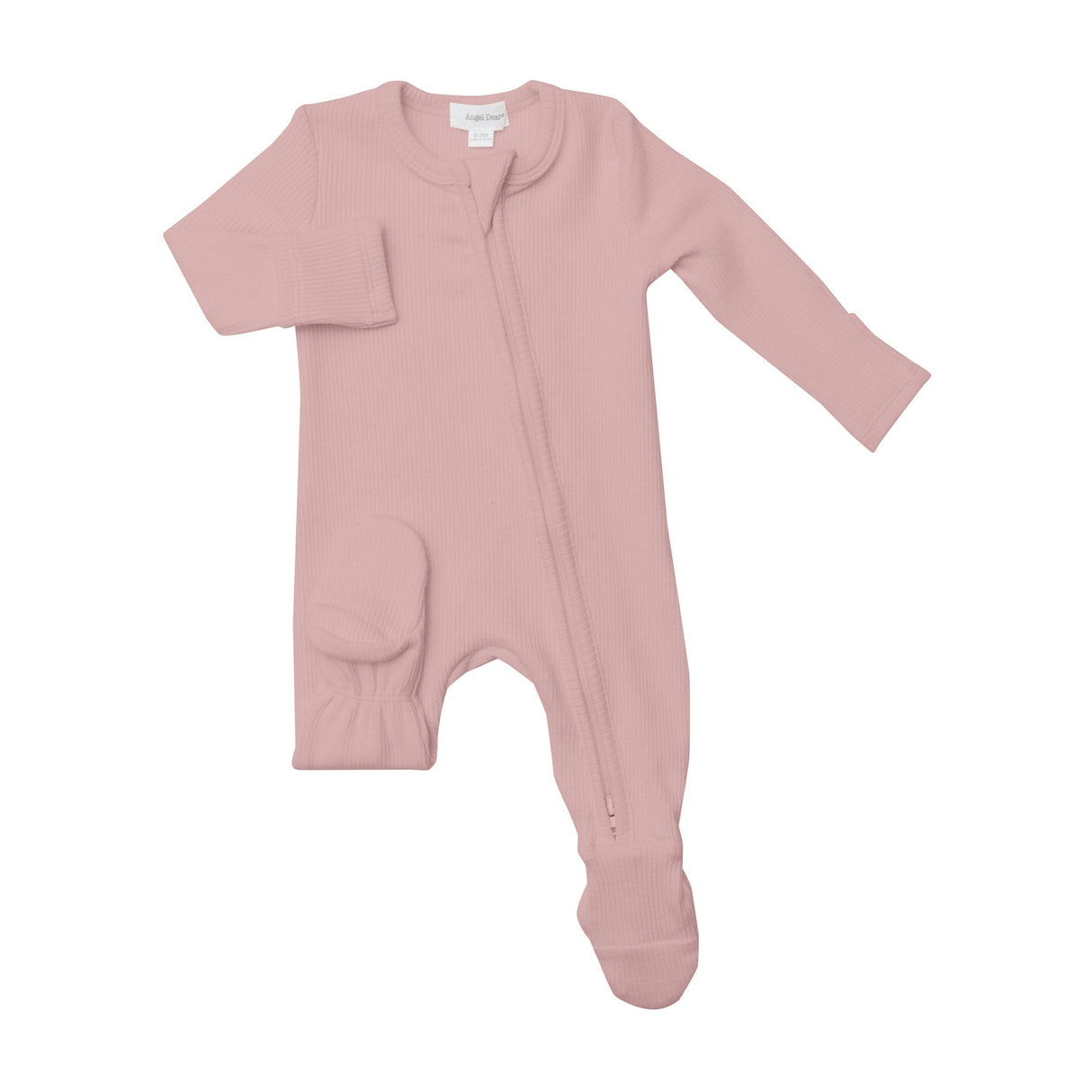 2-Way Ribbed Zipper Footie - Silver Pink Solid by Angel Dear