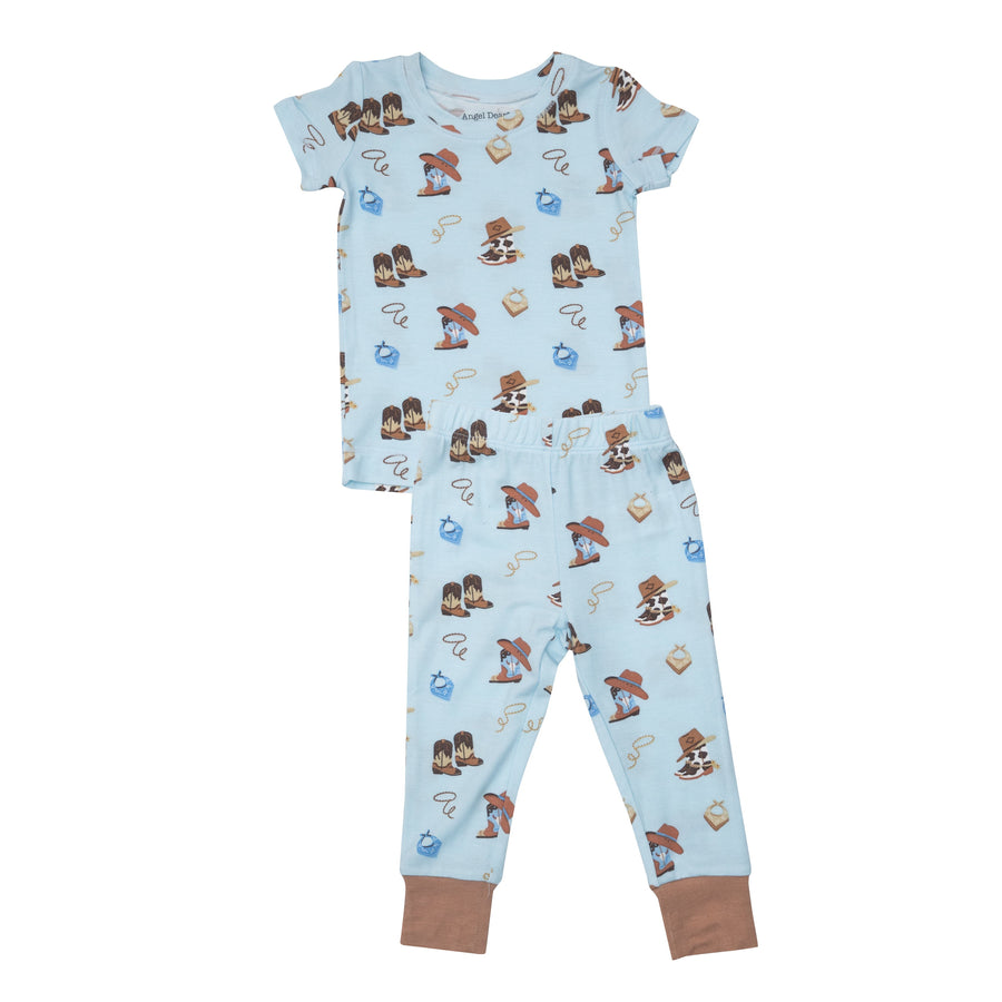 Short Sleeve Loungewear Set in Blue Cowboy Boots by Angel Dear