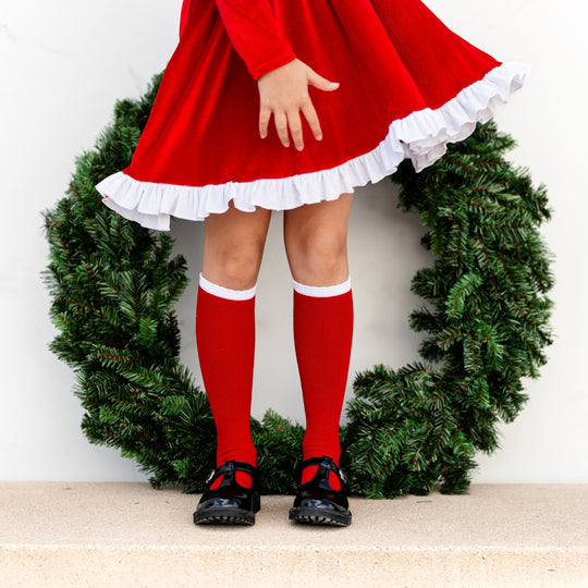 Santa Baby Scalloped Knee High Socks by Little Stocking Co.