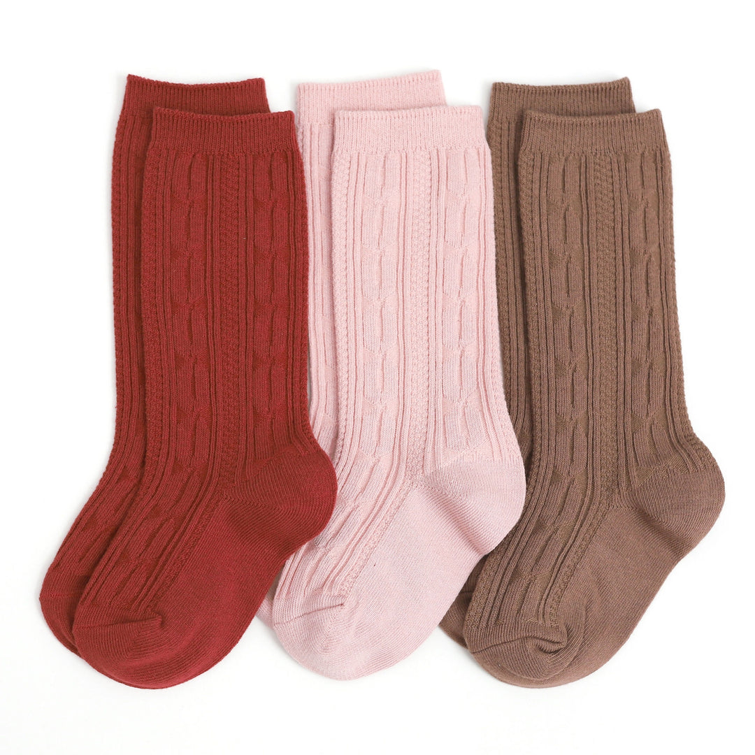 Sequoia Cable Knit Knee High Socks 3-Pack by Little Stocking Co.