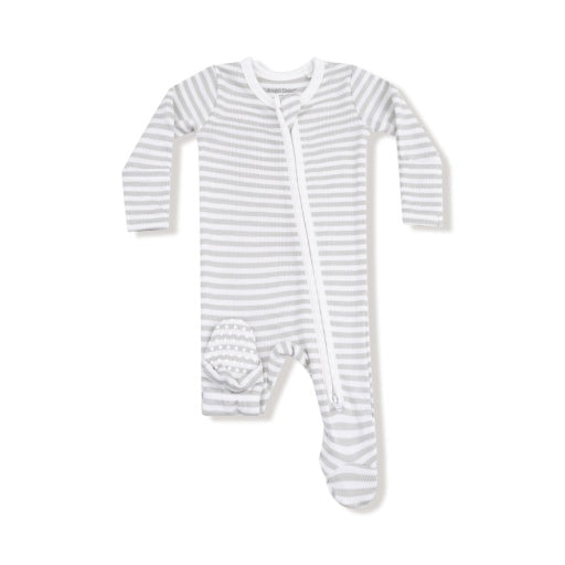 Angel Dear Basics Stripe Mineral- Grey/White 2-Way Zipper Footie