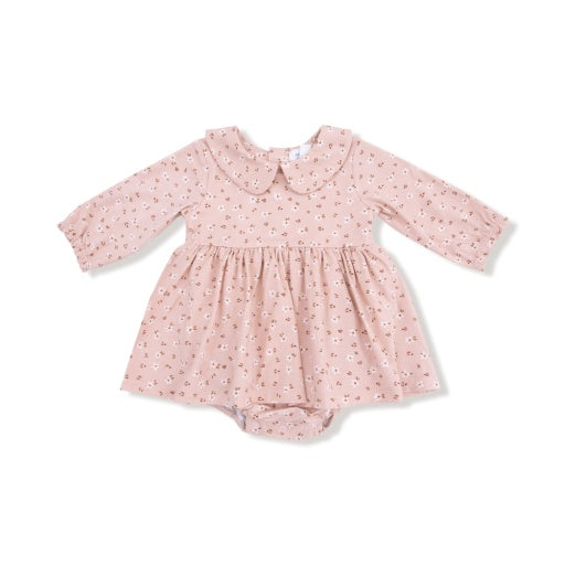 Angel Dear Carrie Floral Pink Bamboo Long Sleeve Peter Pan Collar Bubble with Skirt