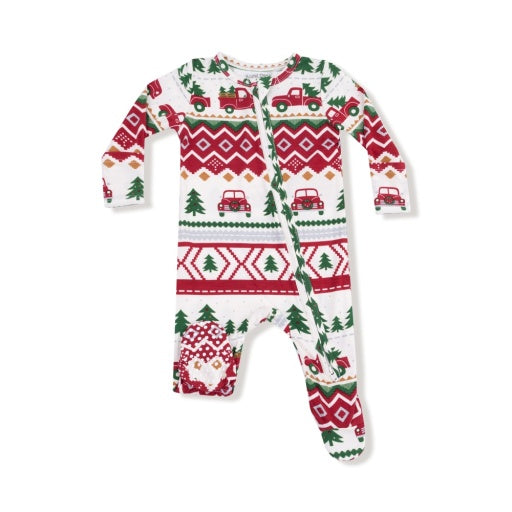Angel Dear Red Truck Fair Isle 2-Way Zipper Footie