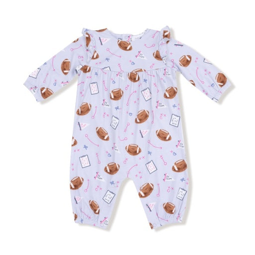 Angel Dear Touchdown Time Lavender Ruffle Sleeve Romper