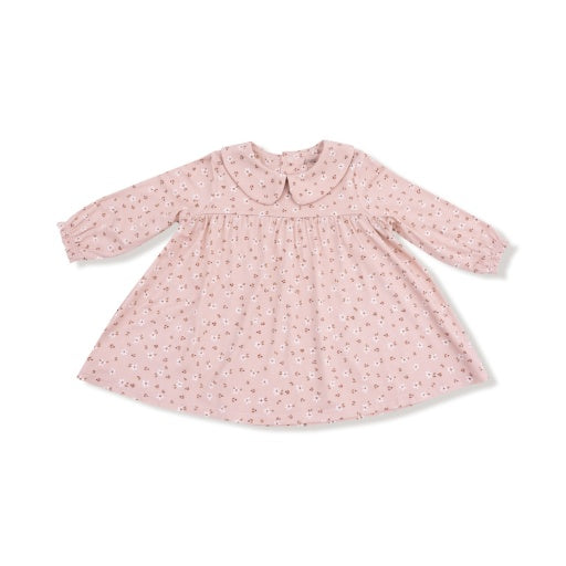 Angel Dear Carrie Floral Pink Bamboo Simple Long Sleeve Peter Pan Collar Dress + Diaper Cover