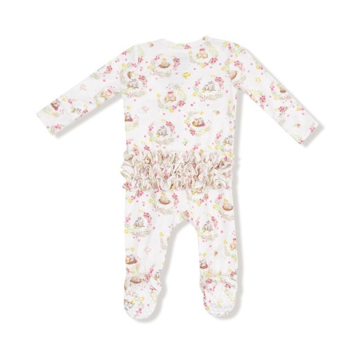 Angel Dear Floral Owl Families 2-Way Ruffle Zipper Footie