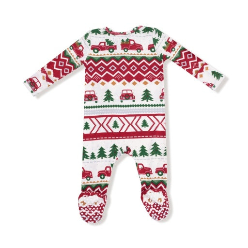Angel Dear Red Truck Fair Isle 2-Way Zipper Footie