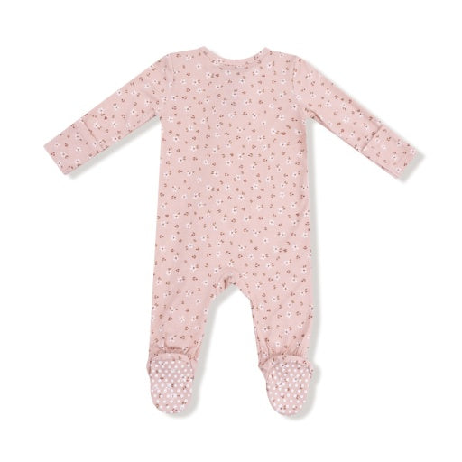 Angel Dear Carrie Floral Pink Bamboo 2-Way Zipper Footie