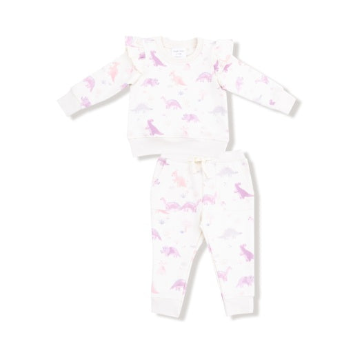 Angel Dear Soft Dinos- French Terry Purple Ruffle Sweatshirt and Jogger Pant