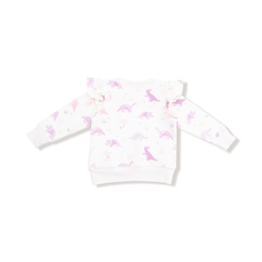 Angel Dear Soft Dinos- French Terry Purple Ruffle Sweatshirt and Jogger Pant