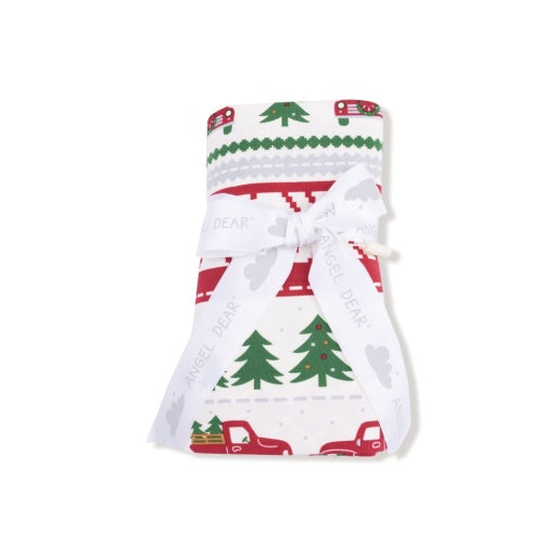 Angel Dear Red Truck Fair Isle Swaddle Blanket