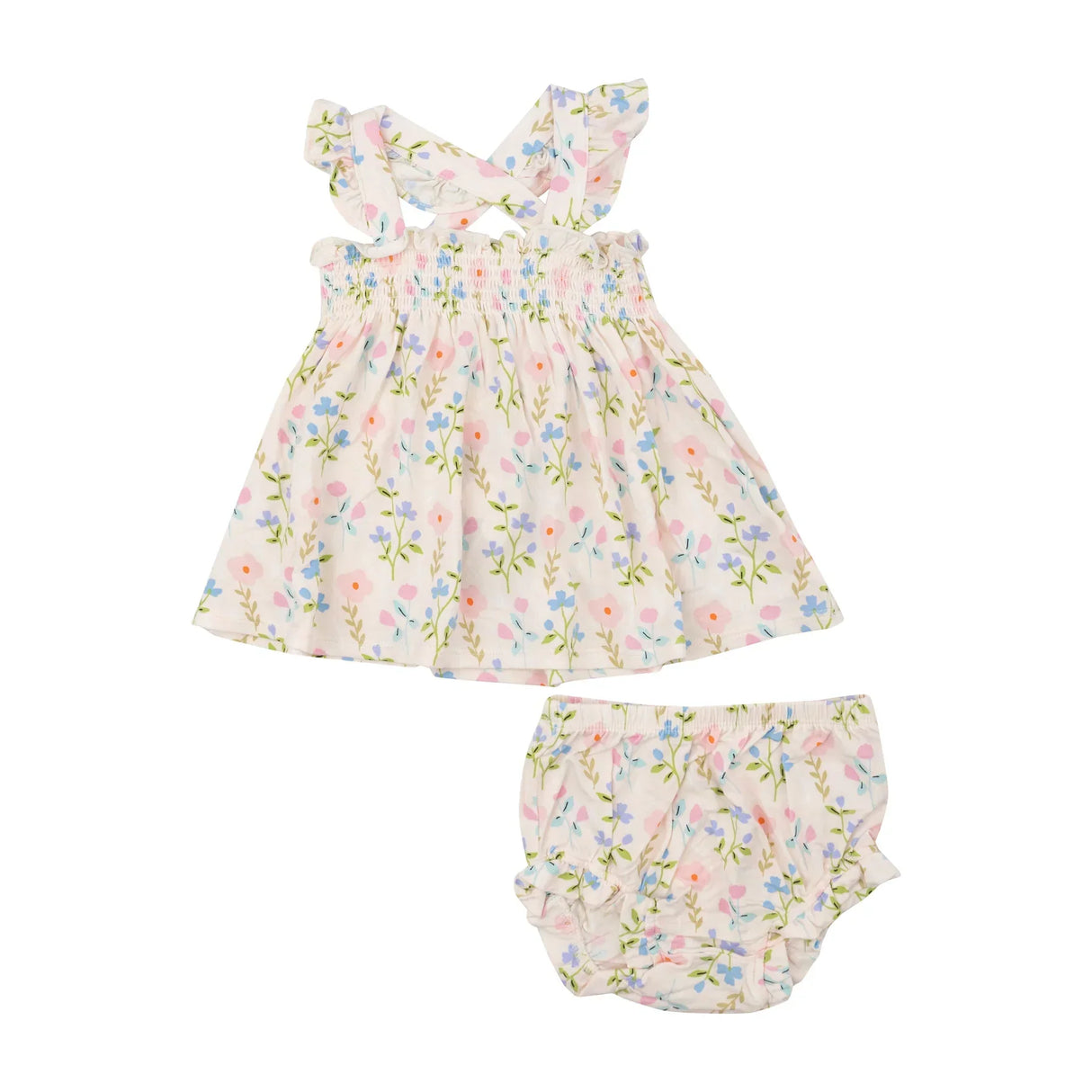 Ruffle Strap Smocked Top and Diaper Cover - Simple Pretty Floral by Angel Dear