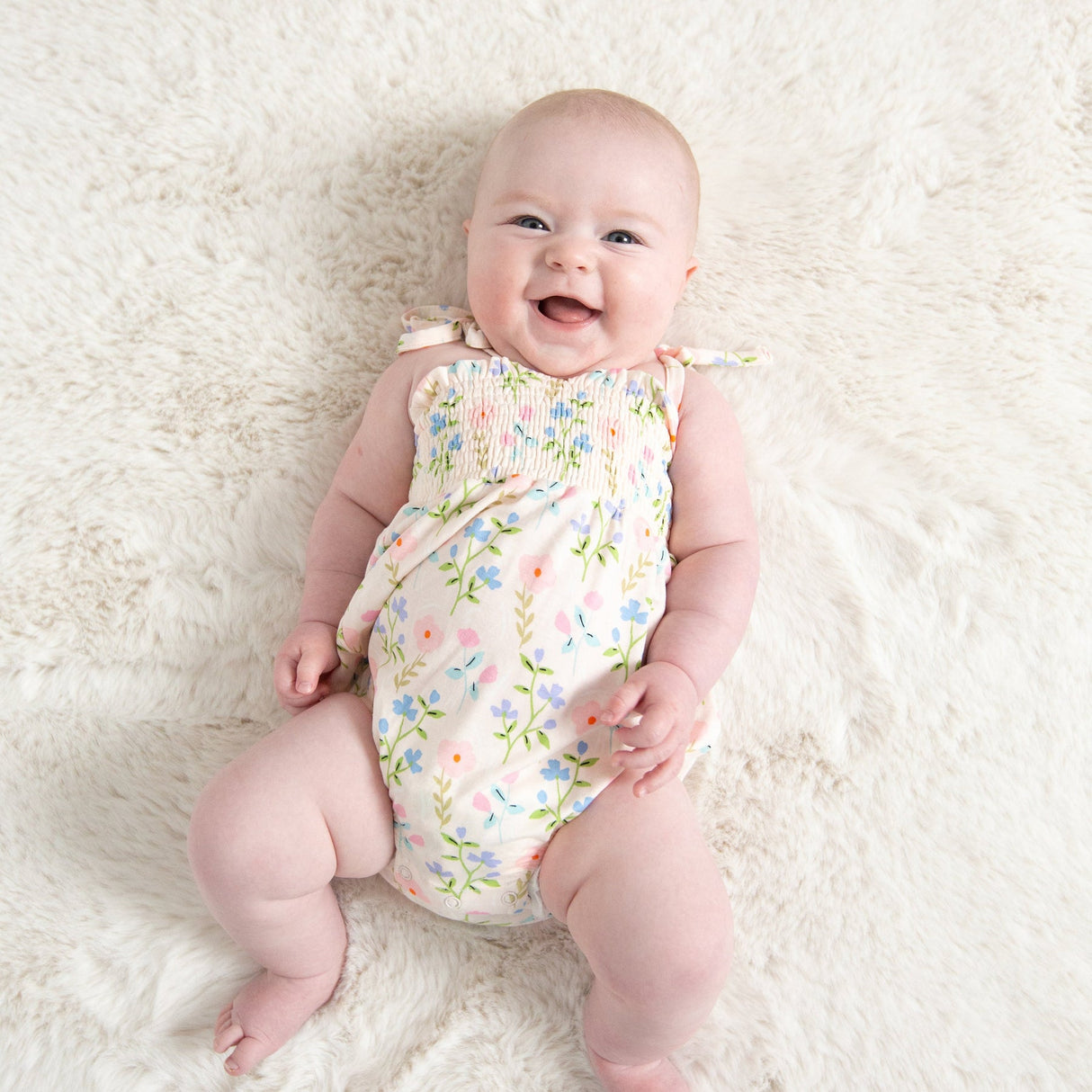 Tie Strap Smocked Bubble - Simple Pretty Floral by Angel Dear