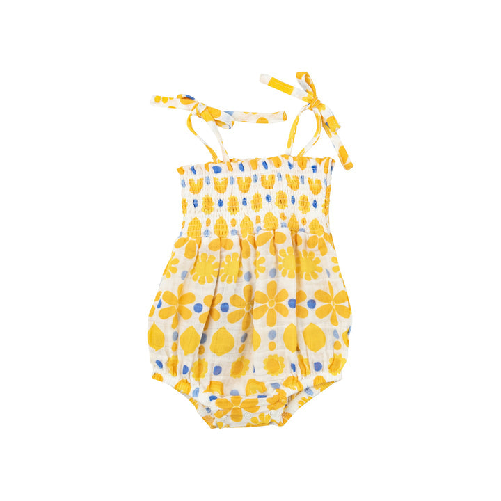 Tie Strap Smocked Bubble - Sunny Lemon by Angel Dear