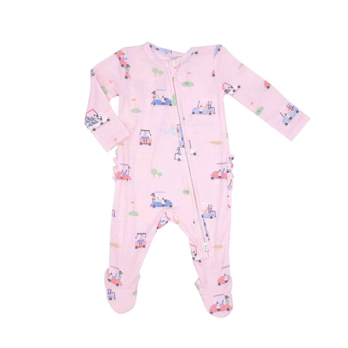 2-Way Zipper Ruffle Back Footie - Golf Carts Pink by Angel Dear