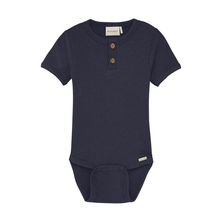 Ribbed Bodysuit in Navy by Minymo