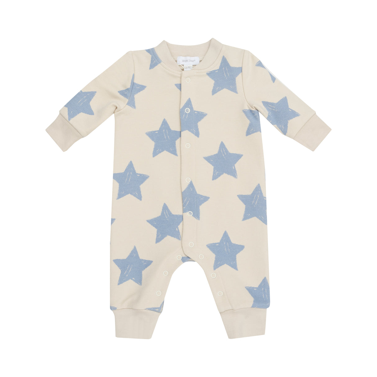 French Terry Sketchy Stars Blue - Baseball Collar Romper by Angel Dear