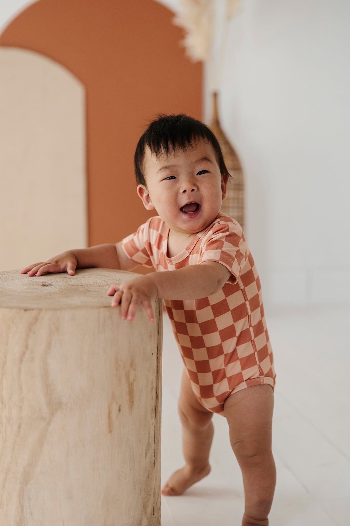 Baby Short Sleeve Bodysuit- Checker in Sunset by Babysprouts