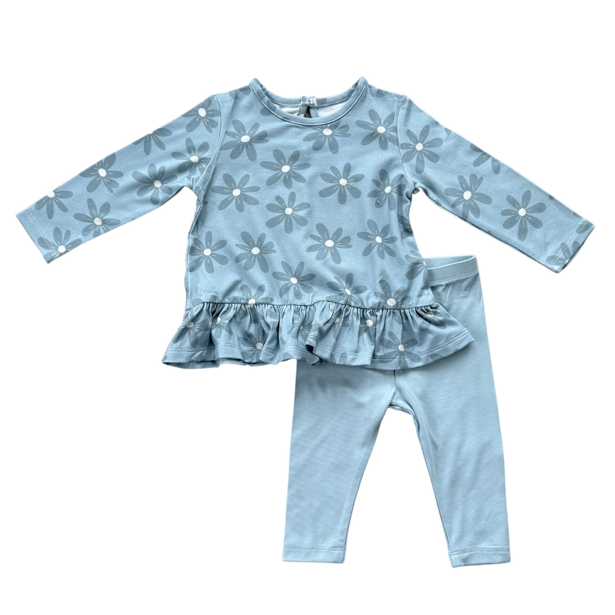 Long Sleeve Peplum Set- Daisy in Ski Blue by Babysprouts