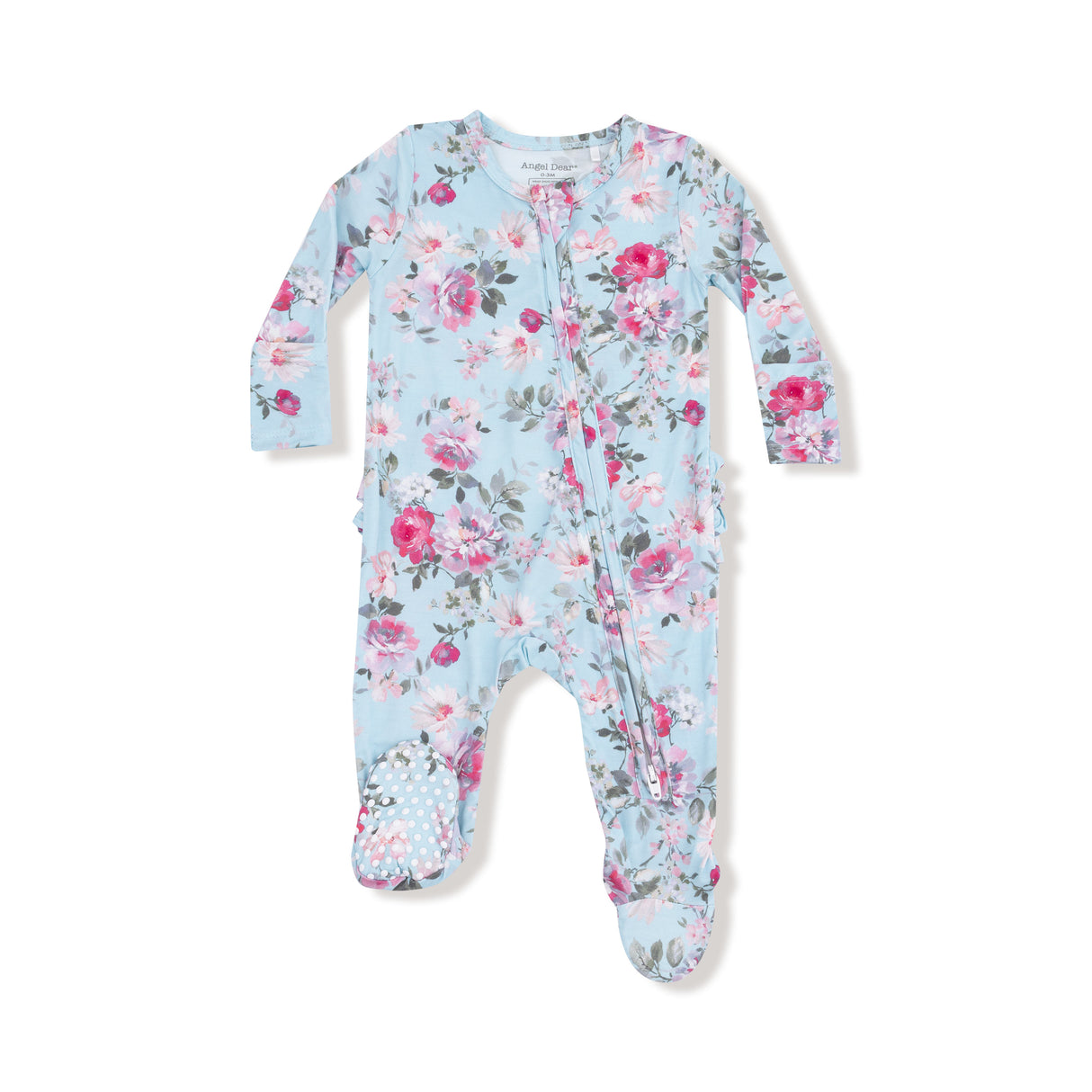 Charlotte Floral - 2 Way Zipper Ruffle Back Footie by Angel Dear