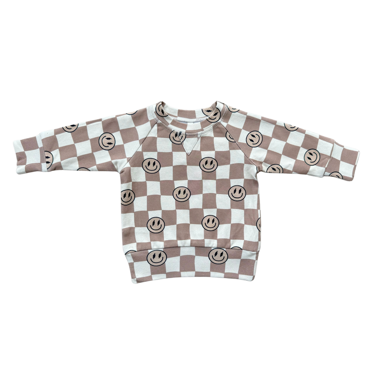 Boy's Raglan Sweatshirt- Smiley Check in Portabella by Babysprouts