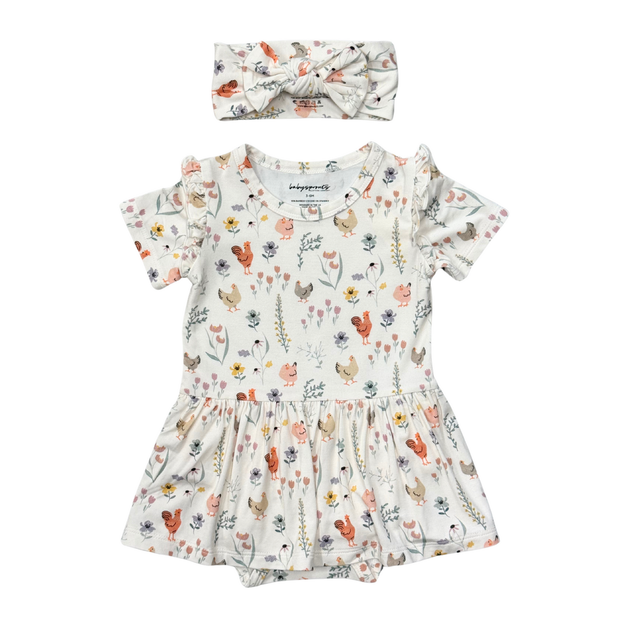 Short Sleeve Bodysuit Dress Set- Floral Chickens by Babysprouts