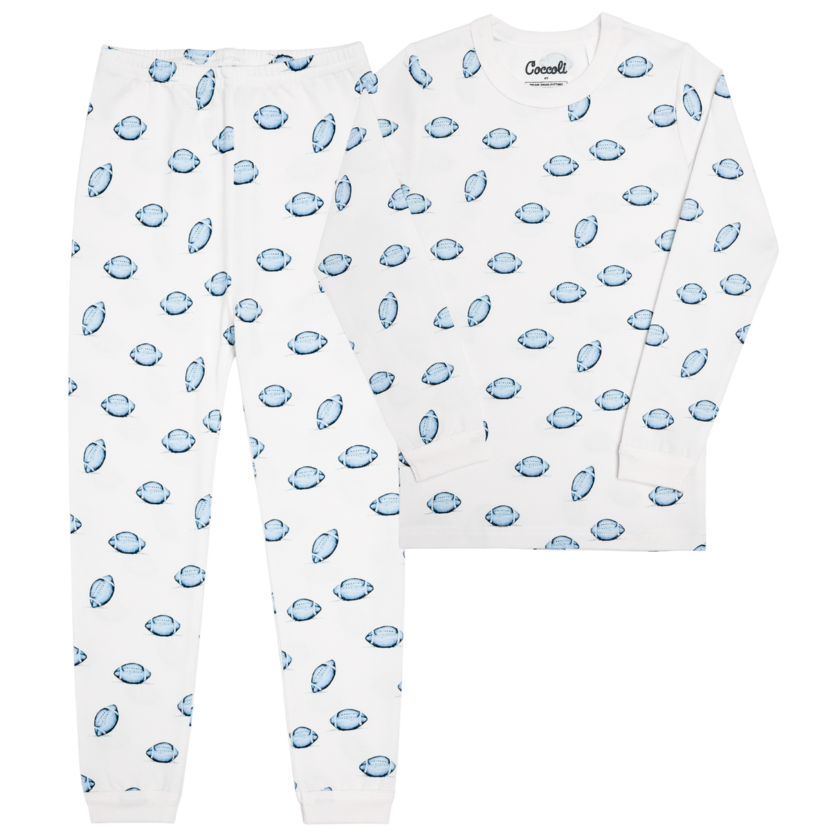 Long Sleeve Pajama Set - Cream Football by Coccoli