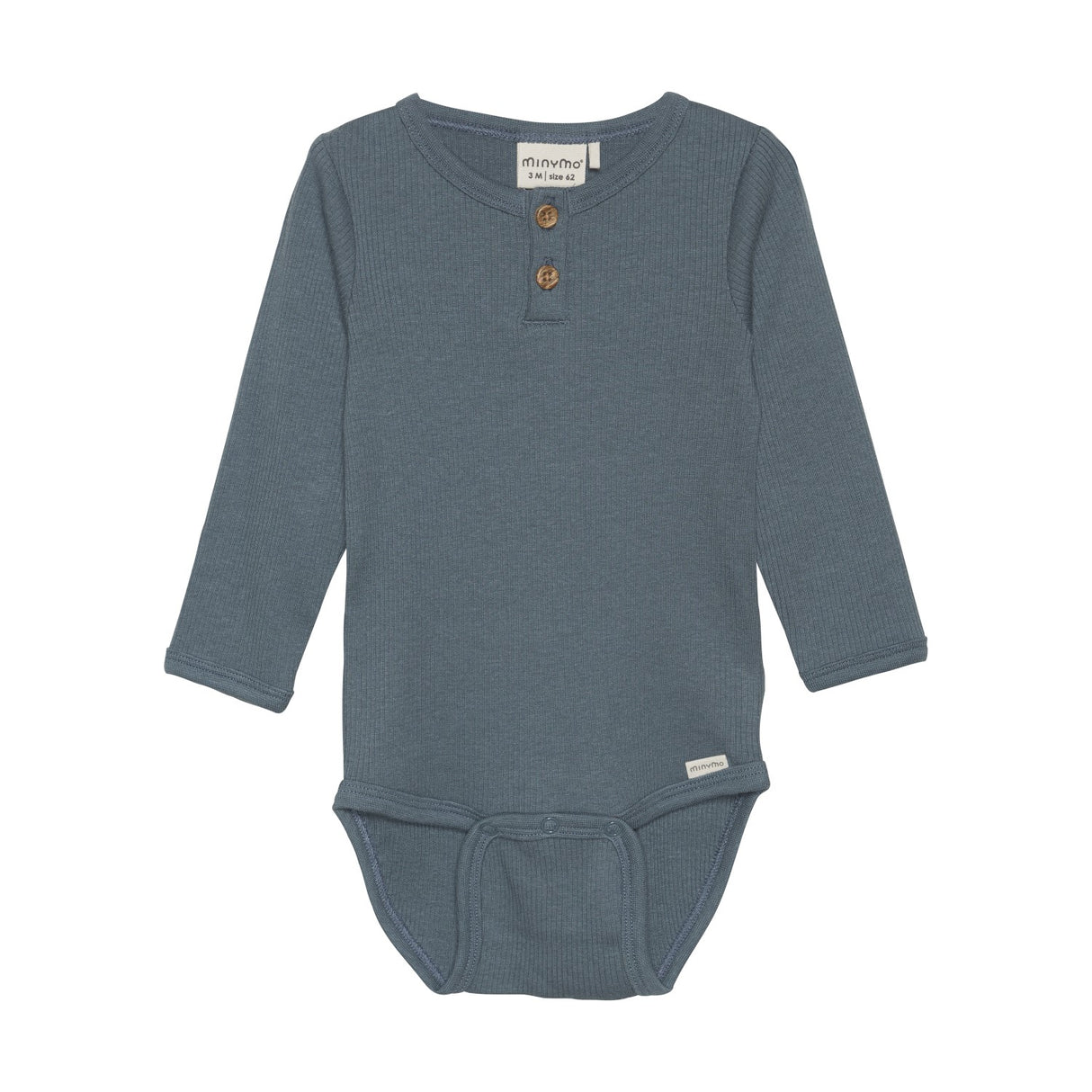 Long Sleeve Ribbed Bodysuit in Stormy Weather by Minymo