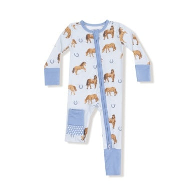 Horses -Blue- 2 Way Zipper Romper by Angel Dear