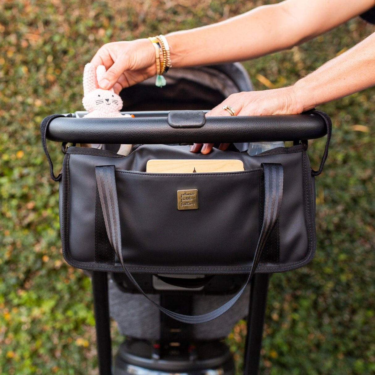 Wander Stroller Caddy in Black Matte Leatherette by Petunia Pickle Bottom