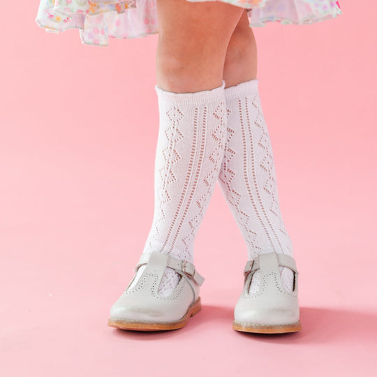 Scalloped Fancy Knee High Socks - White by Little Stocking Co.